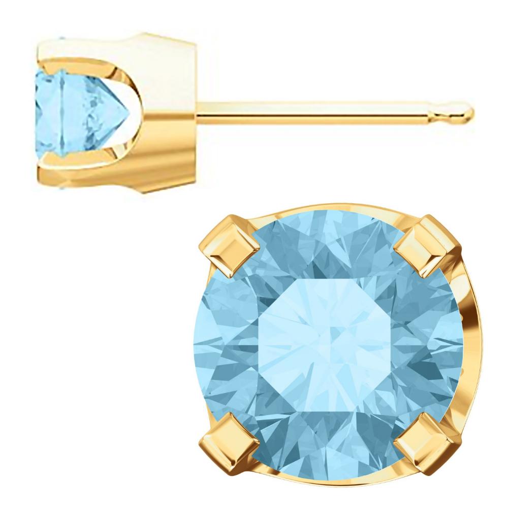5mm, 1.0cts Genuine Natural Aquamarine 4-Prong Stud Earrings 14K Yellow Gold - 1000Jewels.com
