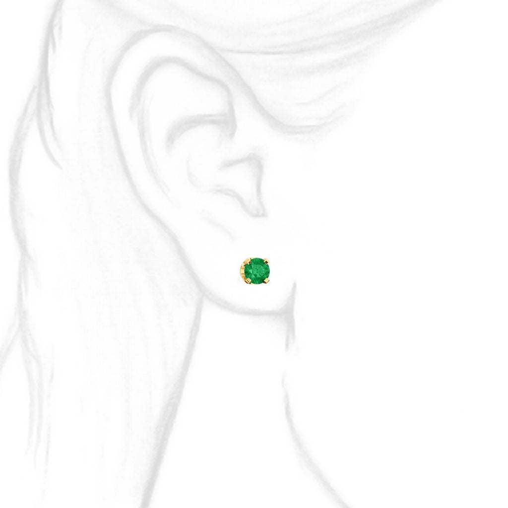 5mm, 1.0cts Simulated Emerald 4-Prong Stud Earrings 14K Yellow Gold - 1000Jewels.com