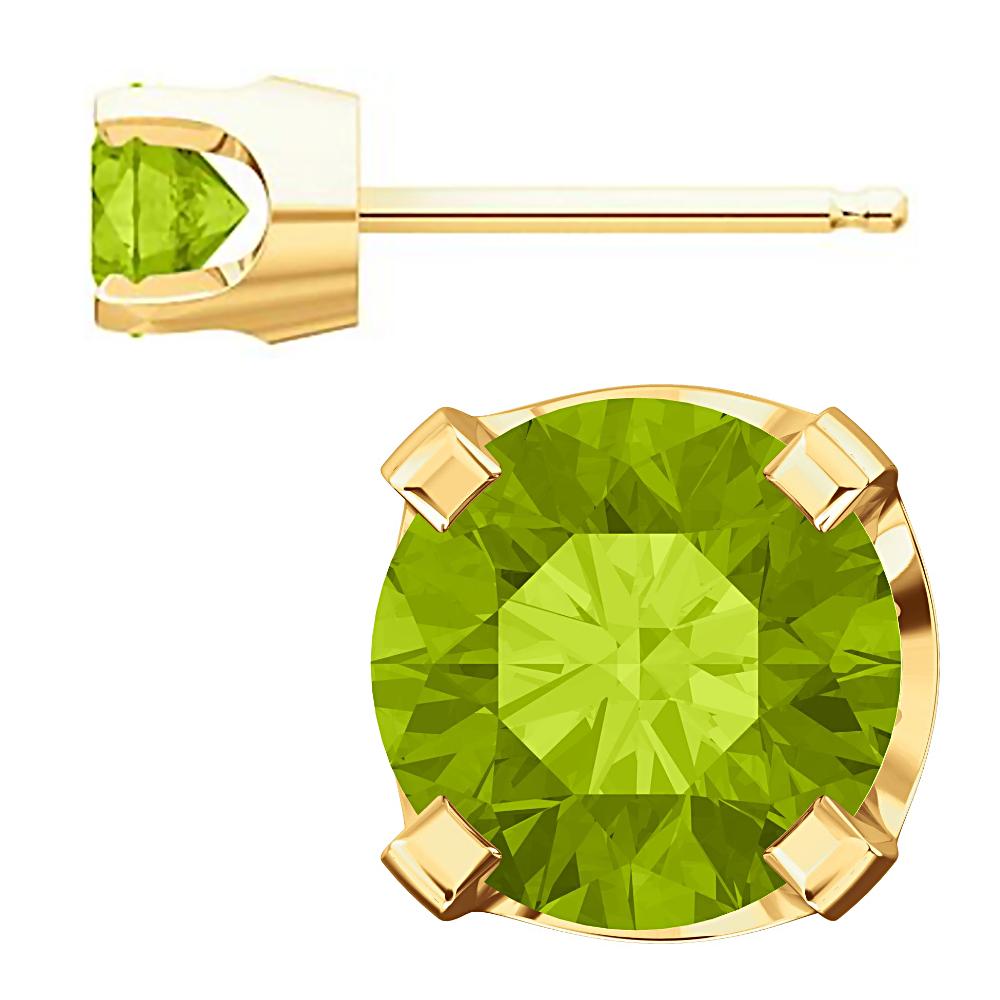 5mm, 1.0cts Natural Peridot 4-Prong Stud Earrings 14K Yellow Gold - 1000Jewels.com