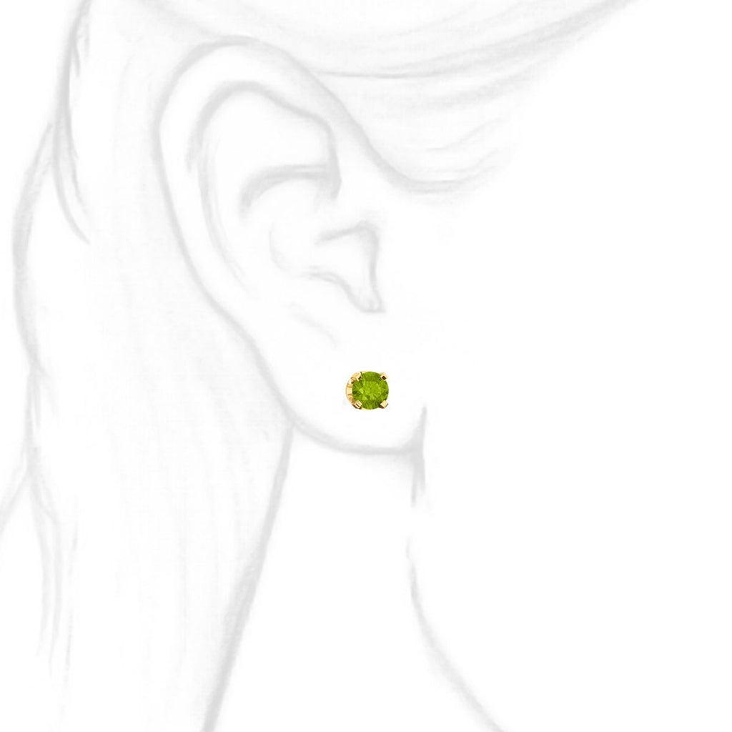 5mm, 1.0cts Natural Peridot 4-Prong Stud Earrings 14K Yellow Gold - 1000Jewels.com