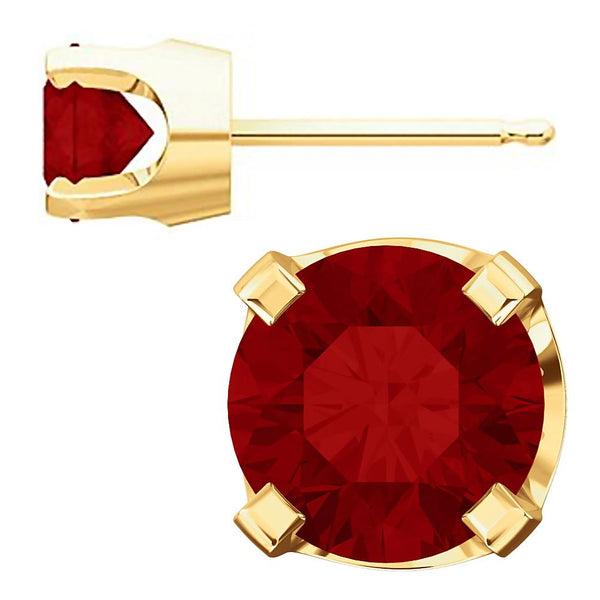 5mm, 1.0cts Trustmark Created Red Ruby 4-Prong Stud Earrings 14K Yellow Gold - 1000Jewels.com