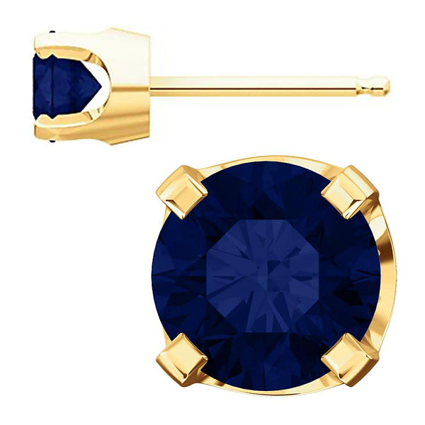 5mm, 1.0cts Simulated Sapphire 4-Prong Stud Earrings 14K Yellow Gold - 1000Jewels.com