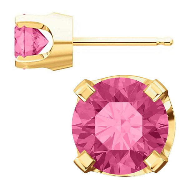 5mm, 1.0cts Genuine Natural Tourmaline 4-Prong Stud Earrings 14K Yellow Gold - 1000Jewels.com
