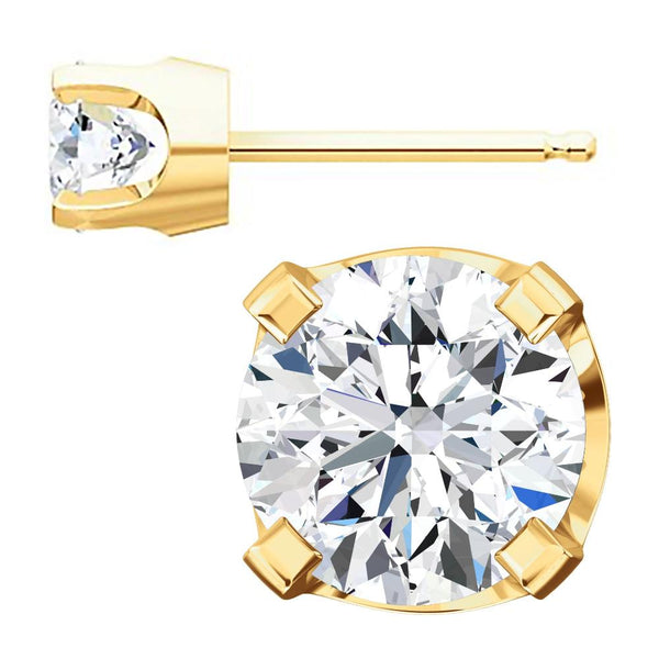 5mm, 1.0cts Ice on Fire CZ 4-Prong Stud Earrings 14K Yellow Gold - 1000Jewels.com