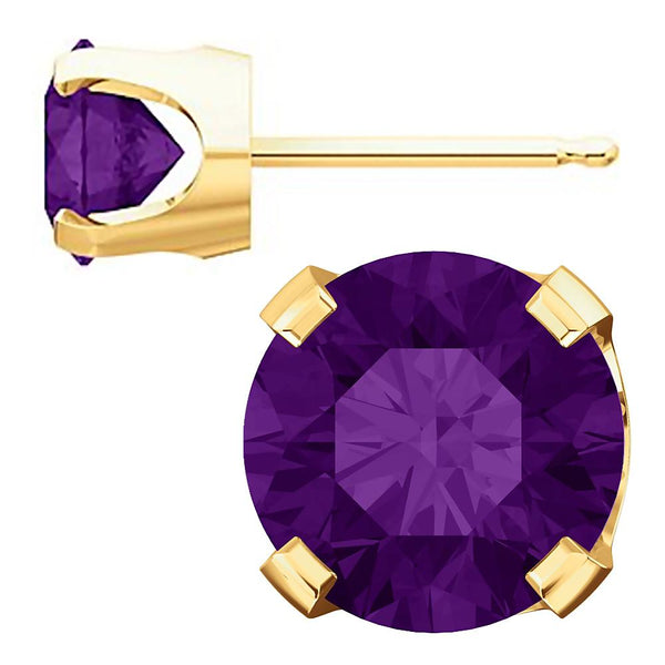 6mm, 1.5cts Genuine Natural Amethyst 4-Prong Stud Earrings 14K Yellow Gold - 1000Jewels.com
