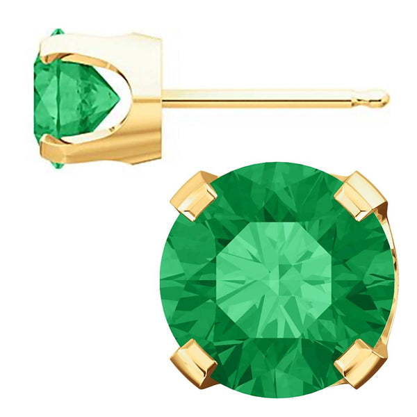 6mm, 1.5cts Trustmark Created Emerald 4-Prong Stud Earrings 14K Yellow Gold - 1000Jewels.com