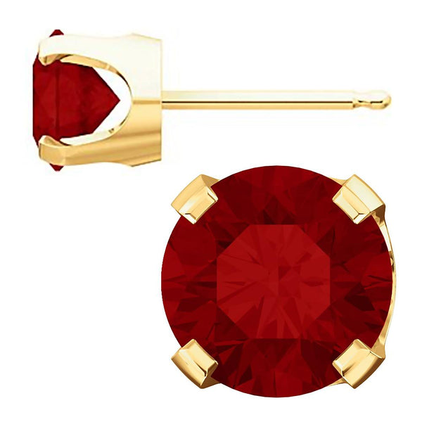 6mm, 1.5cts Genuine Natural Garnet 4-Prong Stud Earrings 14K Yellow Gold - 1000Jewels.com