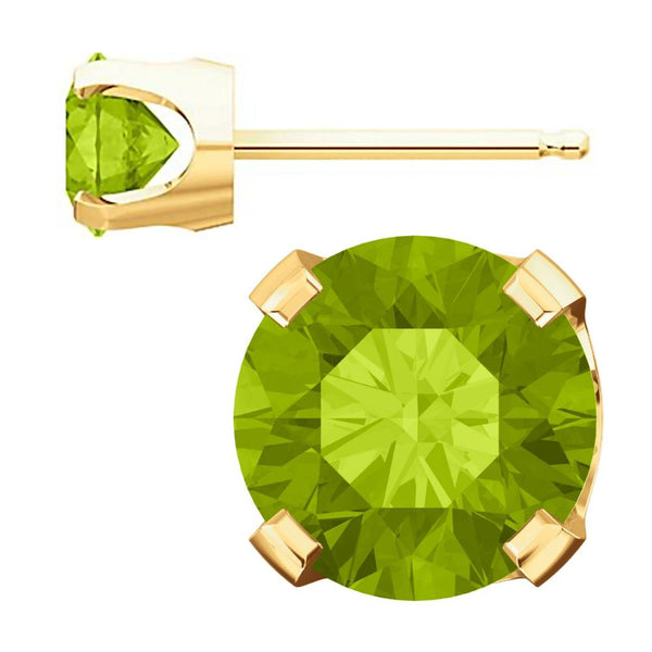 6mm, 1.5cts Natural Peridot 4-Prong Stud Earrings 14K Yellow Gold - 1000Jewels.com