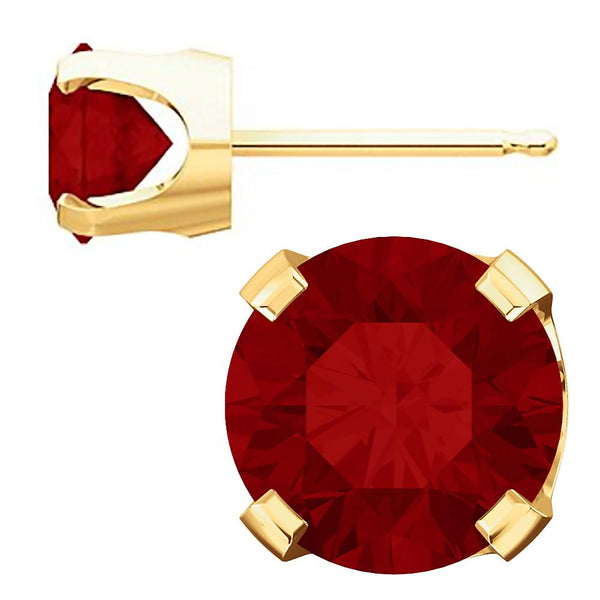 6mm, 1.5cts Simulated Red Ruby 4-Prong Stud Earrings 14K Yellow Gold - 1000Jewels.com