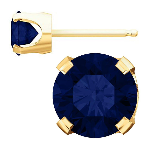 6mm, 1.5cts Chatham Created Sapphire 4-Prong Stud Earrings 14K Yellow Gold - 1000Jewels.com