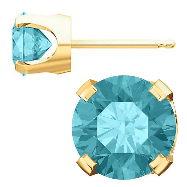 6mm, 1.5cts Genuine Natural Blue Zircon 4-Prong Stud Earrings 14K Yellow Gold - 1000Jewels.com