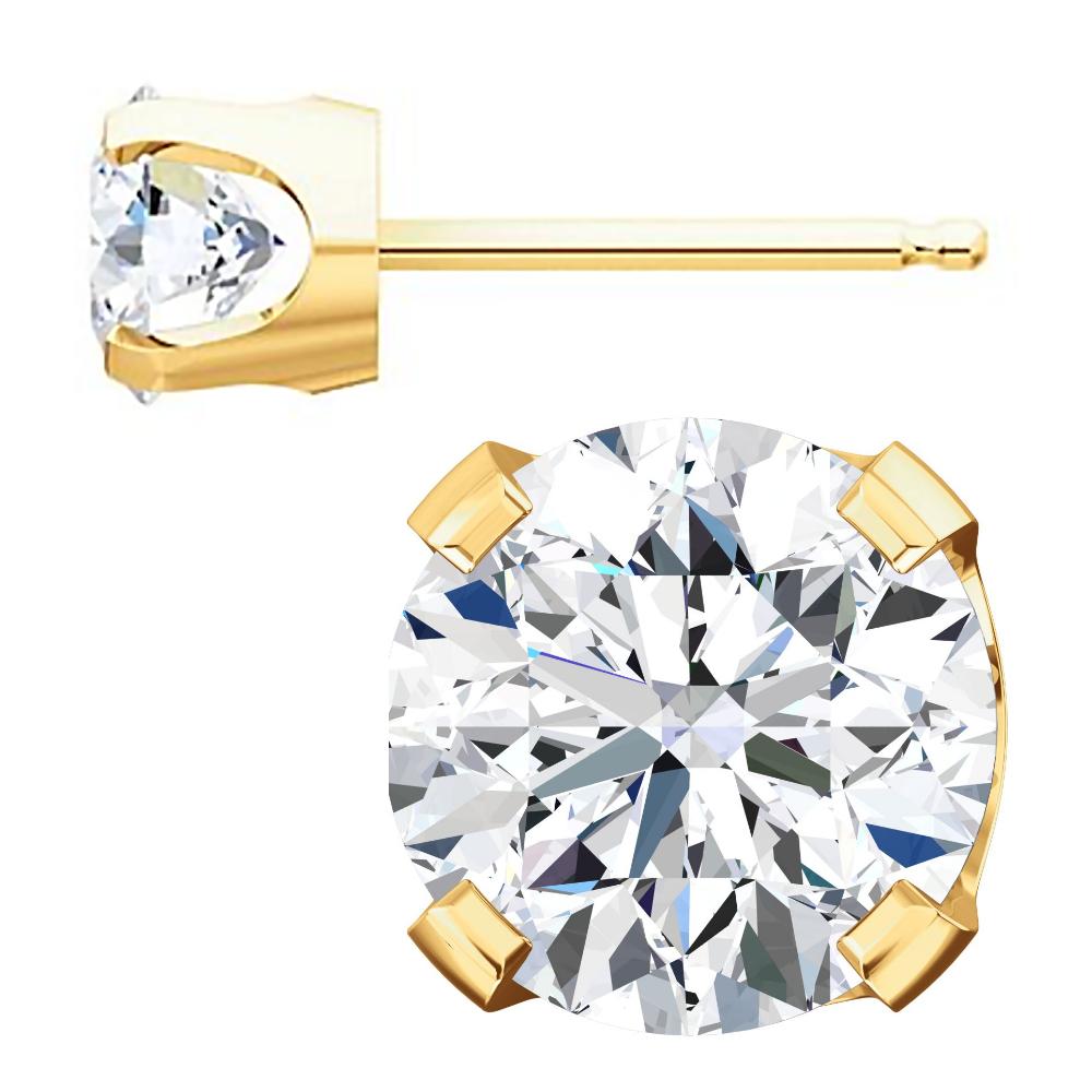 6mm, 1.5cts Ice on Fire CZ 4-Prong Stud Earrings 14K Yellow Gold - 1000Jewels.com