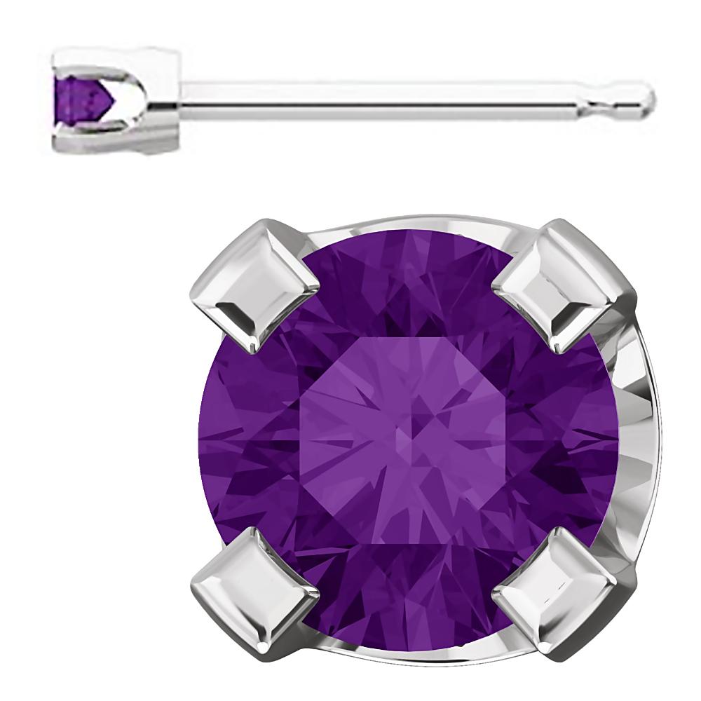 2mm, 0.06cts Genuine Natural Amethyst 4-Prong Stud Earrings 14K White Gold - 1000Jewels.com