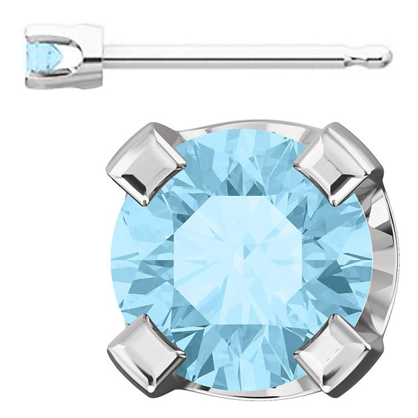 2mm, 0.06cts Genuine Natural Aquamarine 4-Prong Stud Earrings 14K White Gold - 1000Jewels.com