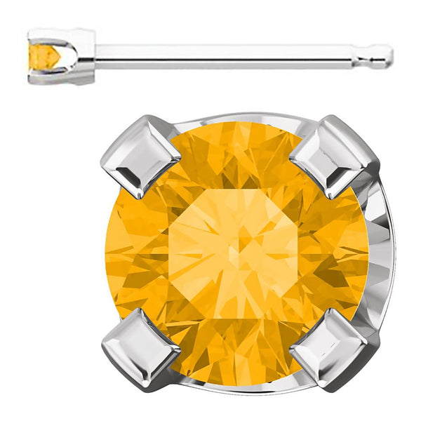 2mm, 0.06cts Genuine Natural Citrine 4-Prong Stud Earrings 14K White Gold - 1000Jewels.com