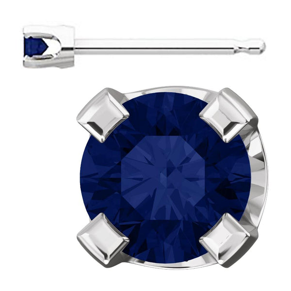2mm, 0.06cts Chatham Created Sapphire 4-Prong Stud Earrings 14K White Gold - 1000Jewels.com