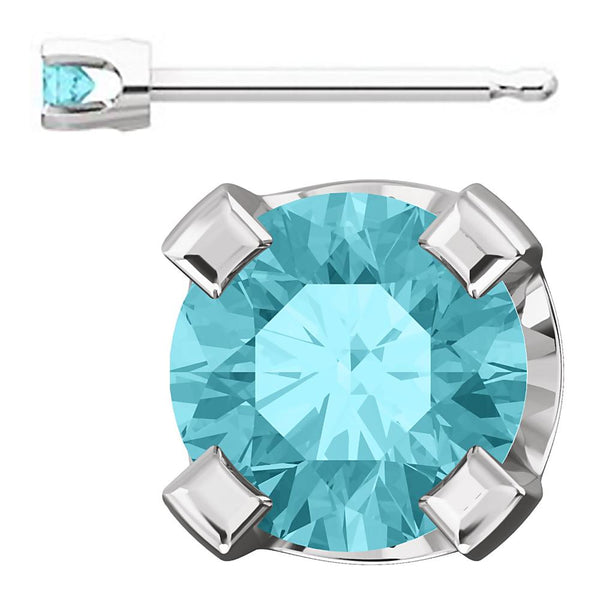 2mm, 0.06cts Genuine Natural Blue Zircon 4-Prong Stud Earrings 14K White Gold - 1000Jewels.com