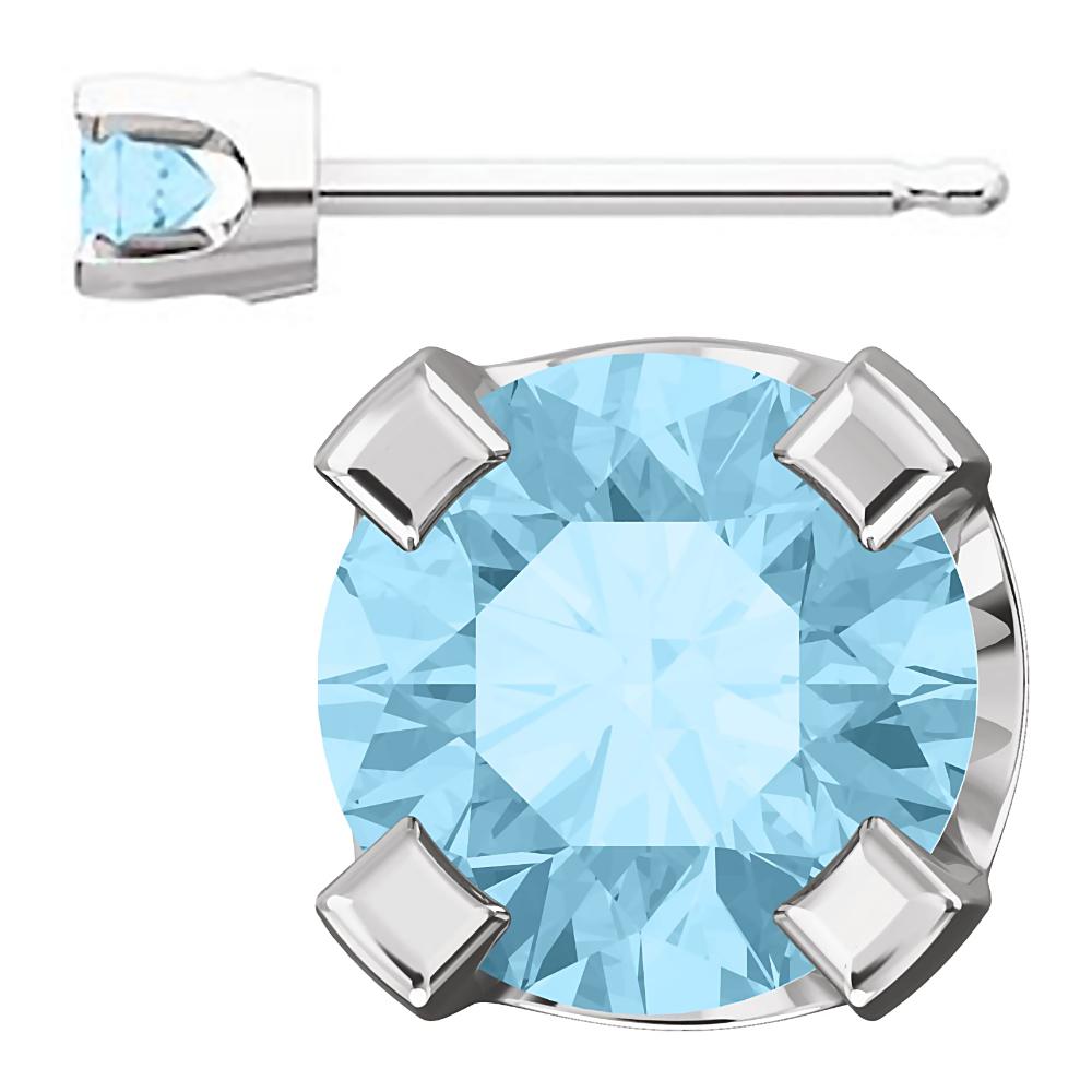 3mm, 0.2cts Genuine Natural Aquamarine 4-Prong Stud Earrings 14K White Gold - 1000Jewels.com