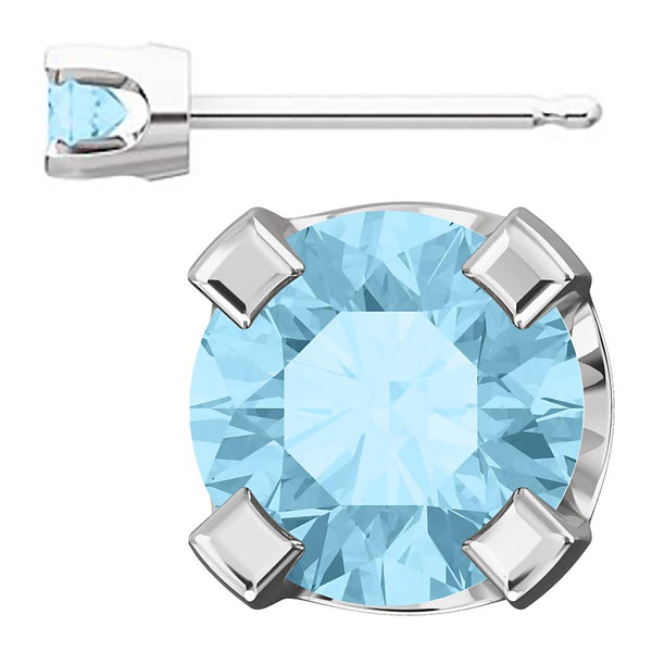 3mm, 0.2cts Genuine Natural Aquamarine 4-Prong Stud Earrings 14K White Gold - 1000Jewels.com