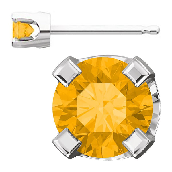 3mm, 0.2cts Genuine Natural Citrine 4-Prong Stud Earrings 14K White Gold - 1000Jewels.com