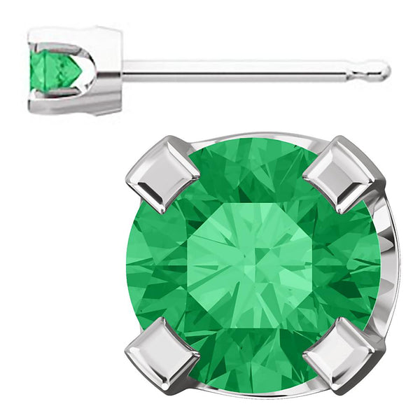 3mm, 0.2cts Chatham Created Emerald 4-Prong Stud Earrings 14K White Gold - 1000Jewels.com