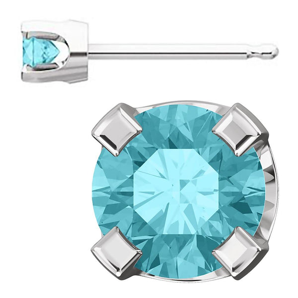 3mm, 0.2cts Genuine Natural Blue Zircon 4-Prong Stud Earrings 14K White Gold - 1000Jewels.com