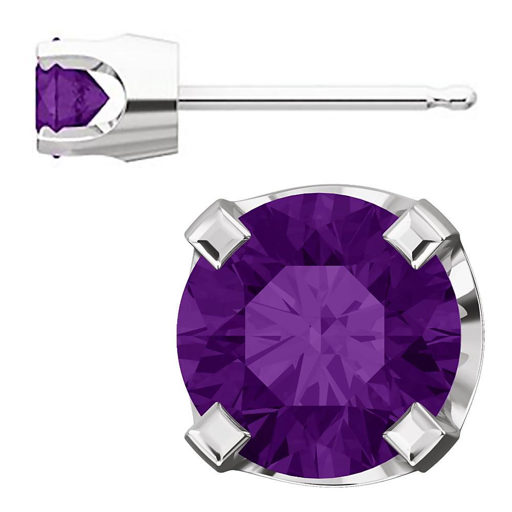 4mm, 0.5cts Genuine Natural Amethyst 4-Prong Stud Earrings 14K White Gold - 1000Jewels.com