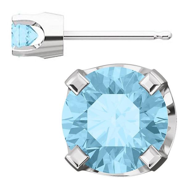4mm, 0.5cts Genuine Natural Aquamarine 4-Prong Stud Earrings 14K White Gold - 1000Jewels.com