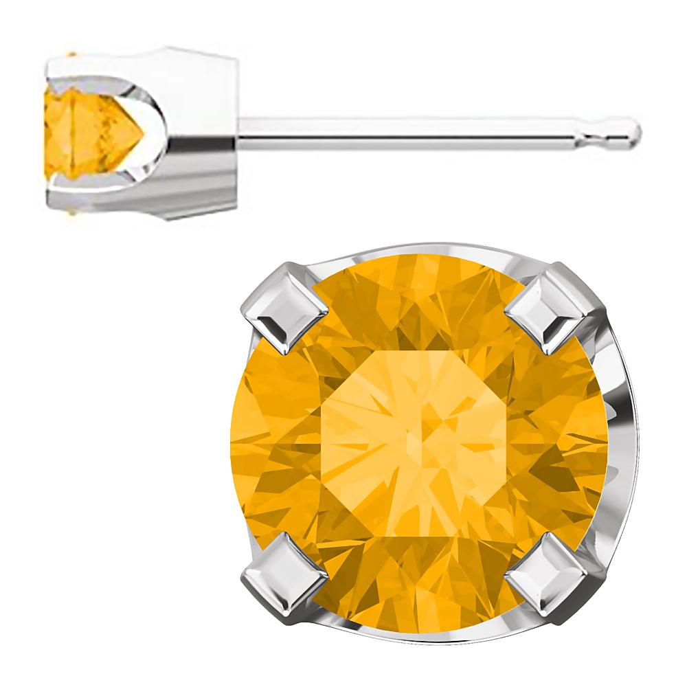 4mm, 0.5cts Genuine Natural Citrine 4-Prong Stud Earrings 14K White Gold - 1000Jewels.com