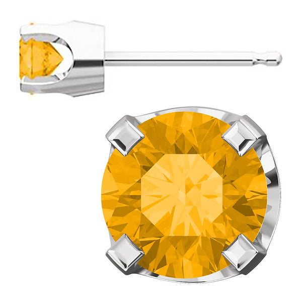 4mm, 0.5cts Genuine Natural Citrine 4-Prong Stud Earrings 14K White Gold - 1000Jewels.com