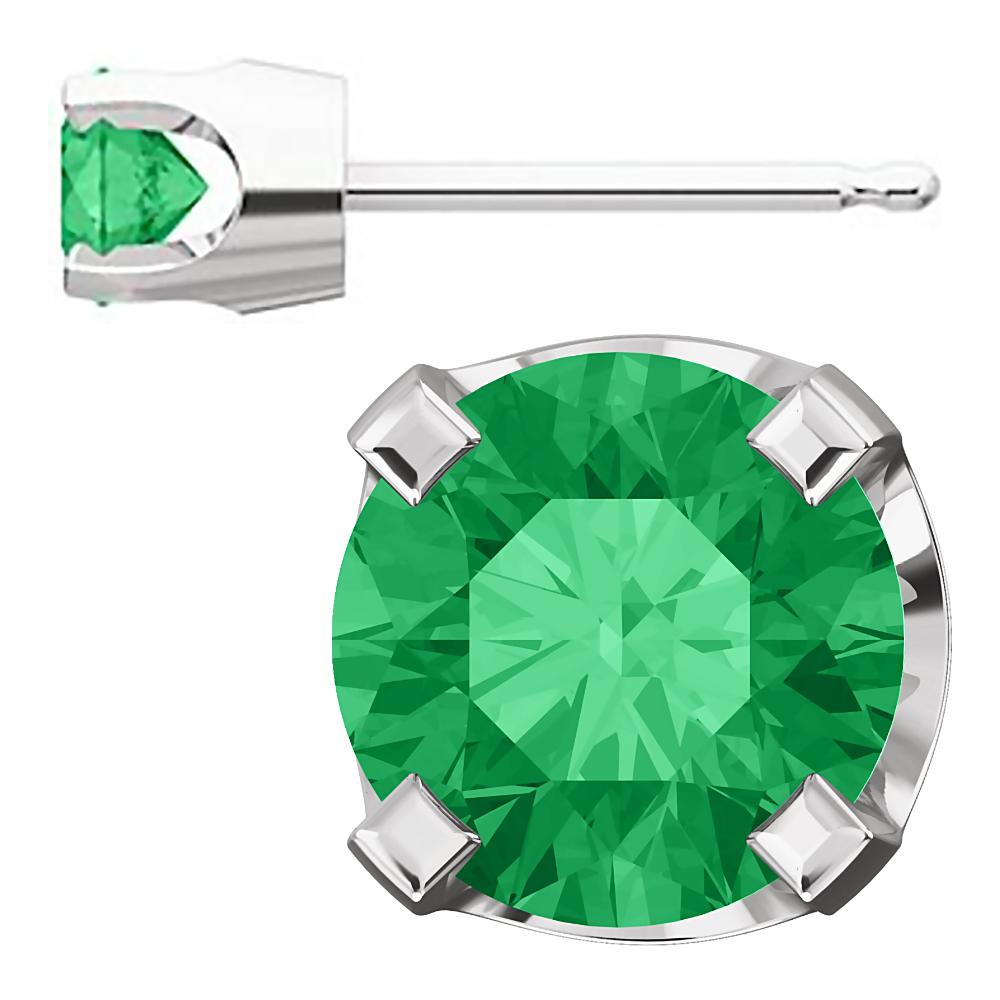 4mm, 0.5cts Trustmark Created Emerald 4-Prong Stud Earrings 14K White Gold - 1000Jewels.com