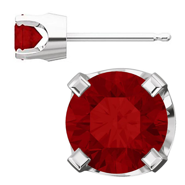 4mm, 0.5cts Simulated Red Ruby 4-Prong Stud Earrings 14K White Gold - 1000Jewels.com