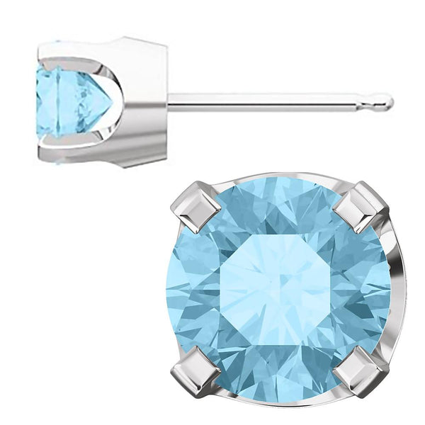 5mm, 1.0cts Genuine Natural Aquamarine 4-Prong Stud Earrings 14K White Gold - 1000Jewels.com