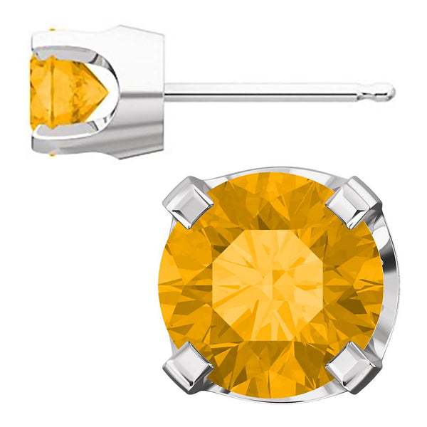 5mm, 1.0cts Genuine Natural Citrine 4-Prong Stud Earrings 14K White Gold - 1000Jewels.com