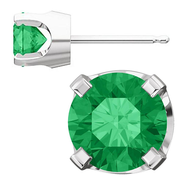 5mm, 1.0cts Simulated Emerald 4-Prong Stud Earrings 14K White Gold - 1000Jewels.com