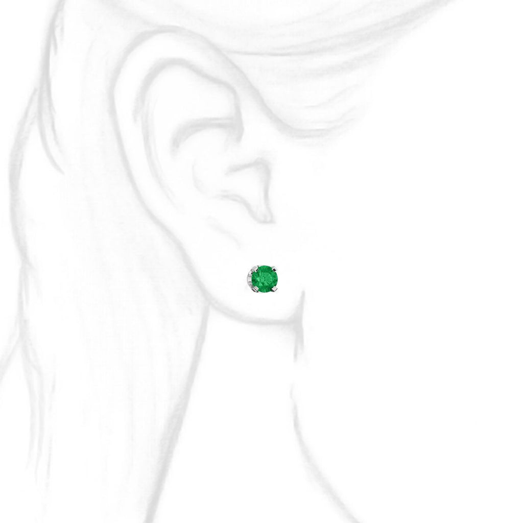 5mm, 1.0cts Chatham Created Emerald 4-Prong Stud Earrings 14K White Gold - 1000Jewels.com