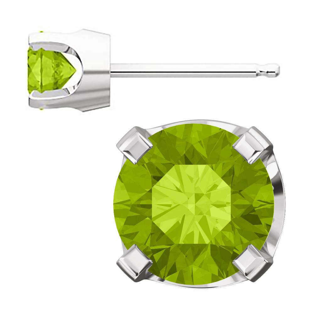 5mm, 1.0cts Natural Peridot 4-Prong Stud Earrings 14K White Gold ...