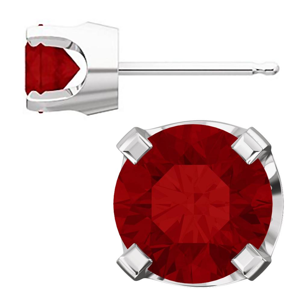 5mm, 1.0cts Chatham Created Red Ruby 4-Prong Stud Earrings 14K White Gold - 1000Jewels.com