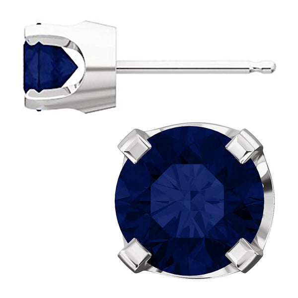 5mm, 1.0cts Chatham Created Sapphire 4-Prong Stud Earrings 14K White Gold - 1000Jewels.com