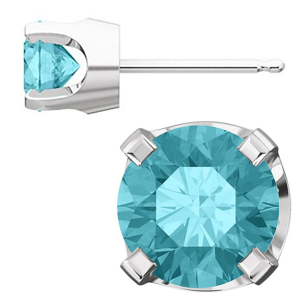 5mm, 1.0cts Simulated Blue Zircon 4-Prong Stud Earrings 14K White Gold - 1000Jewels.com