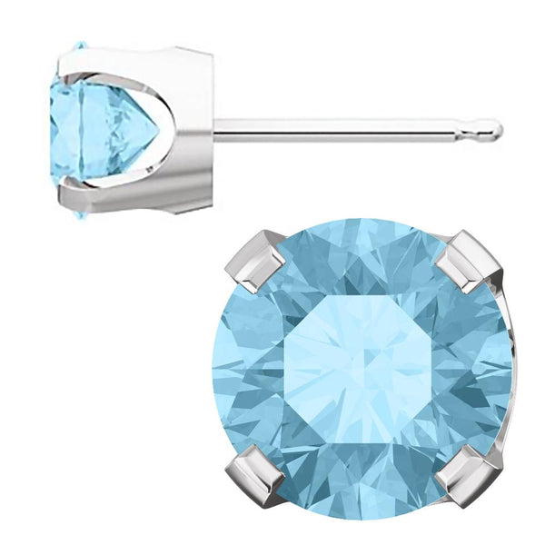 6mm, 1.5cts Genuine Natural Aquamarine 4-Prong Stud Earrings 14K White Gold - 1000Jewels.com