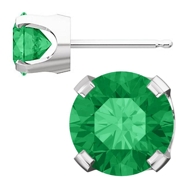 6mm, 1.5cts Trustmark Created Emerald 4-Prong Stud Earrings 14K White Gold - 1000Jewels.com