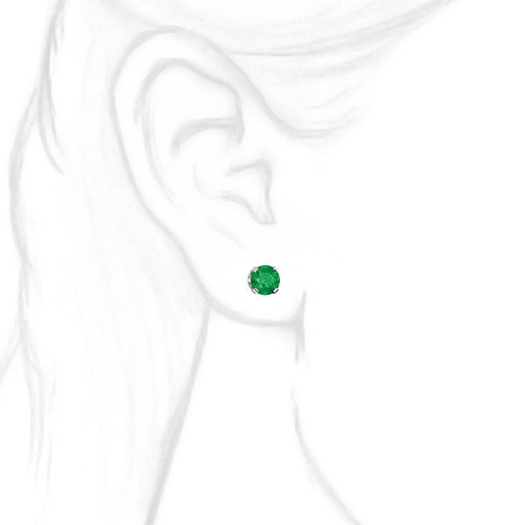 6mm, 1.5cts Trustmark Created Emerald 4-Prong Stud Earrings 14K White Gold - 1000Jewels.com