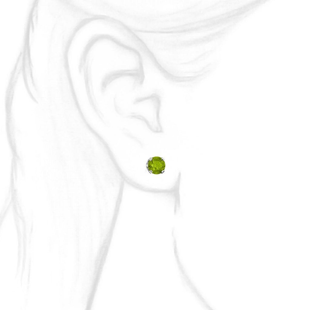 6mm, 1.5cts Natural Peridot 4-Prong Stud Earrings 14K White Gold - 1000Jewels.com
