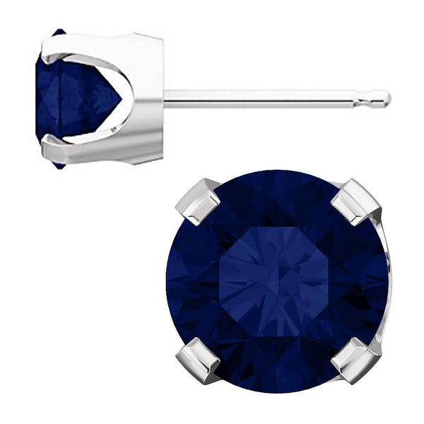 6mm, 1.5cts Chatham Created Sapphire 4-Prong Stud Earrings 14K White Gold - 1000Jewels.com