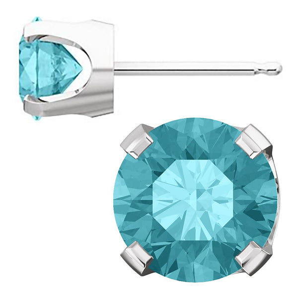 6mm, 1.5cts Simulated Blue Zircon 4-Prong Stud Earrings 14K White Gold - 1000Jewels.com