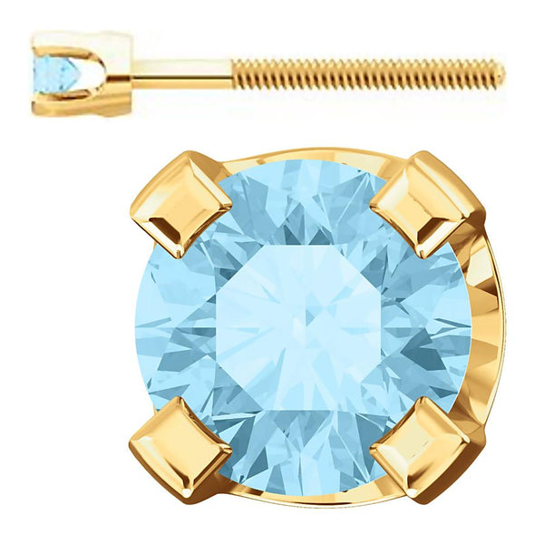 2mm, 0.06cts Genuine Natural Aquamarine 4-Prong Screw Back Stud Earrings 14K Yellow Gold - 1000Jewels.com