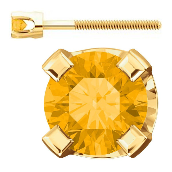 2mm, 0.06cts Genuine Natural Citrine 4-Prong Screw Back Stud Earrings 14K Yellow Gold - 1000Jewels.com