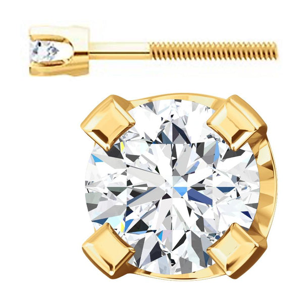 2mm, 0.06cts Ice on Fire CZ 4-Prong Screw Back Stud Earrings 14K Yellow Gold - 1000Jewels.com