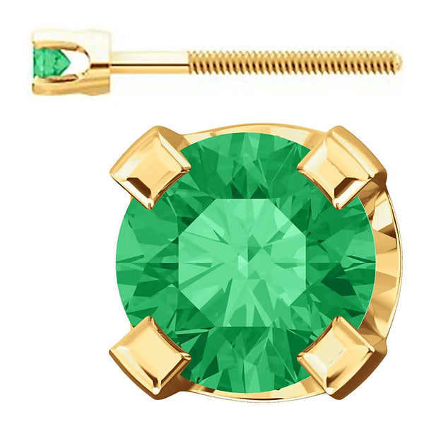 2mm, 0.06cts Trustmark Created Emerald 4-Prong Screw Back Stud Earrings 14K Yellow Gold - 1000Jewels.com